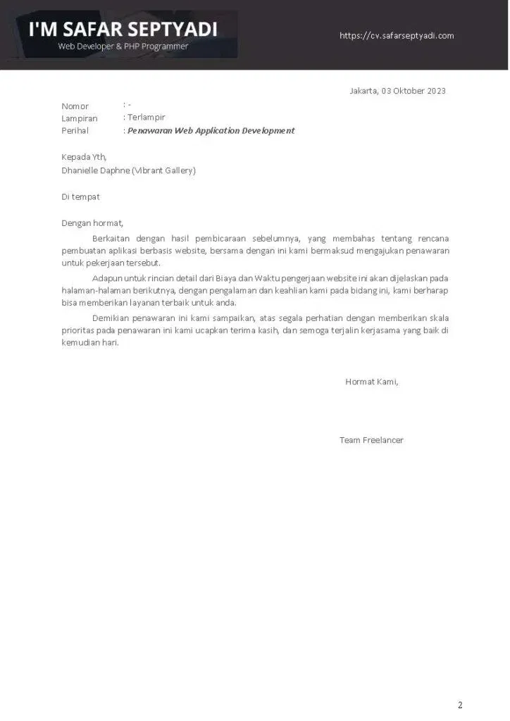 Contoh proposal penawaran harga untuk pembuatan website contoh proposal penawaran harga